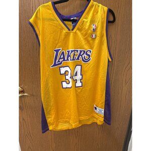 Shaquille ONeal Lakers Jersey Champion 44 L Yellow Purple Authentic Athletic A